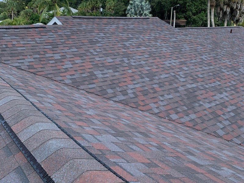 Multi-colored asphalt shingle roof.