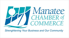 Manatee Chamber of Commerce logo: blue and teal graphic with boat, waves, and text 