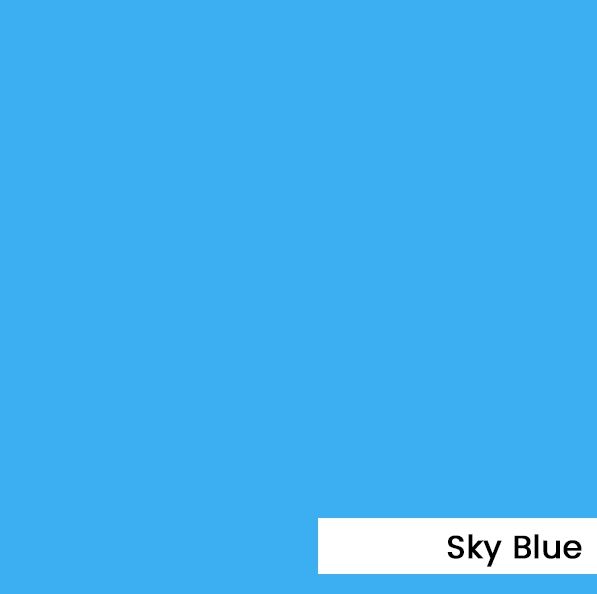 Solid sky blue background.