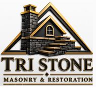 Tri Stone Masonry & Restoration logo with black-and-gold stone house and chimney emblem