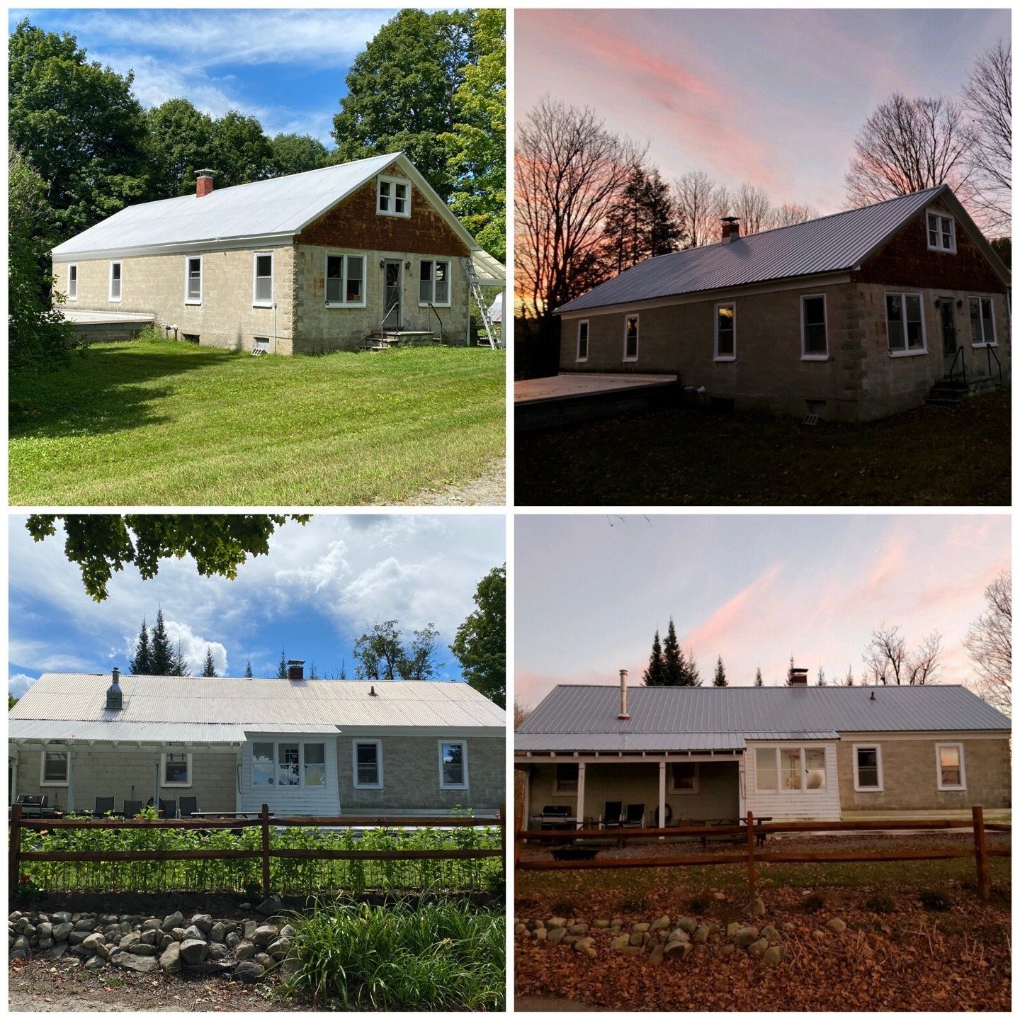 A collage of four pictures of houses with different roofs