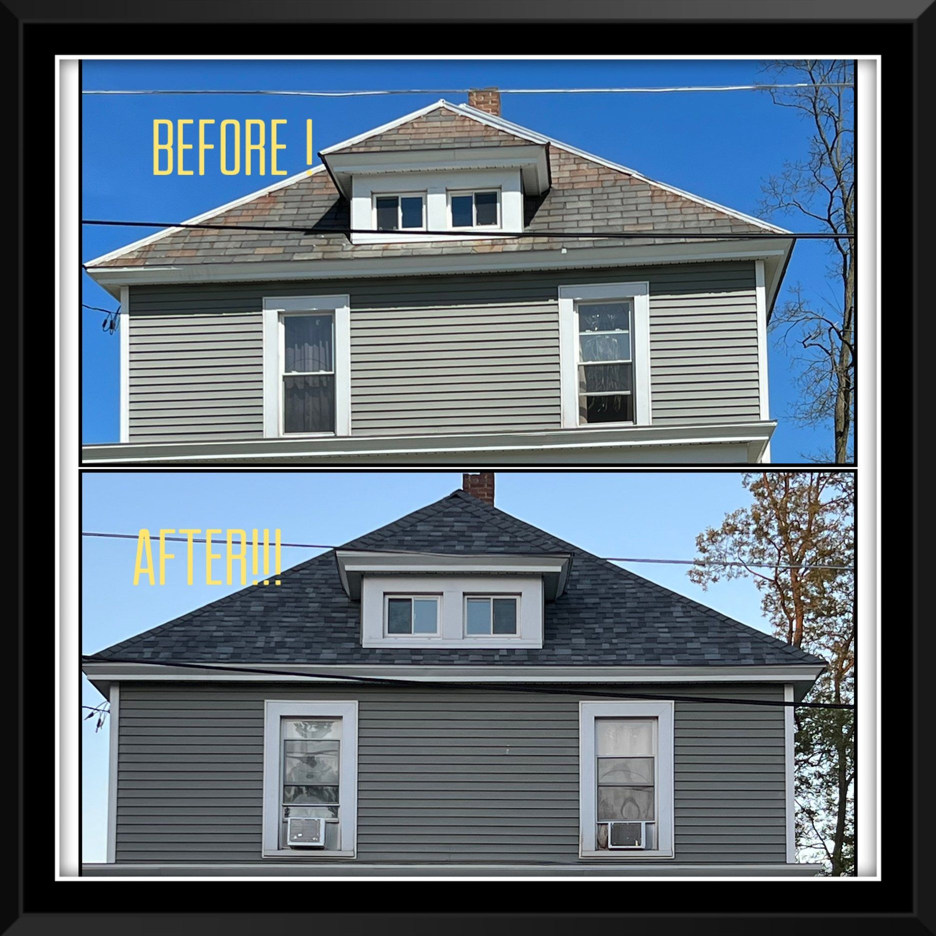 A before and after picture of a house