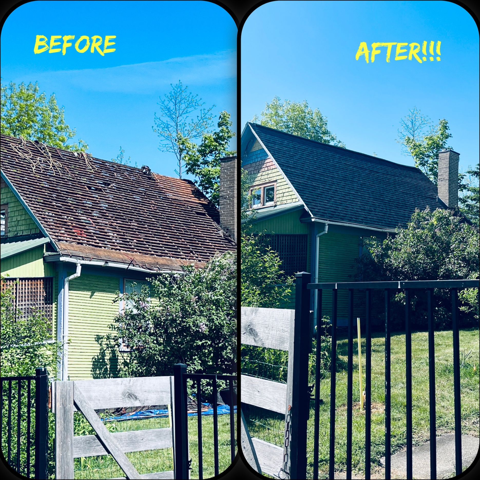 Before and after of roof of a green house