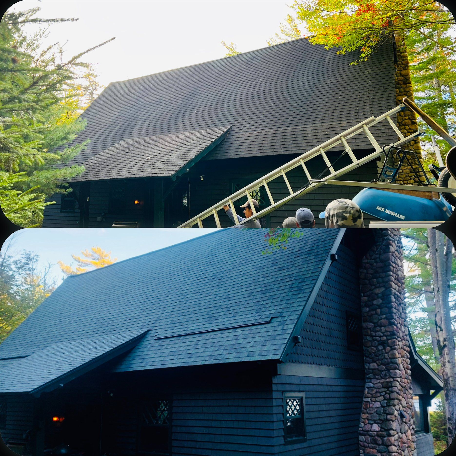 Men fixing a gray roof