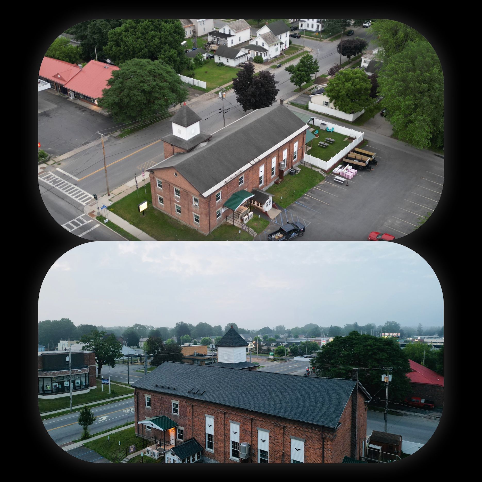 dark blue roof before and after top view