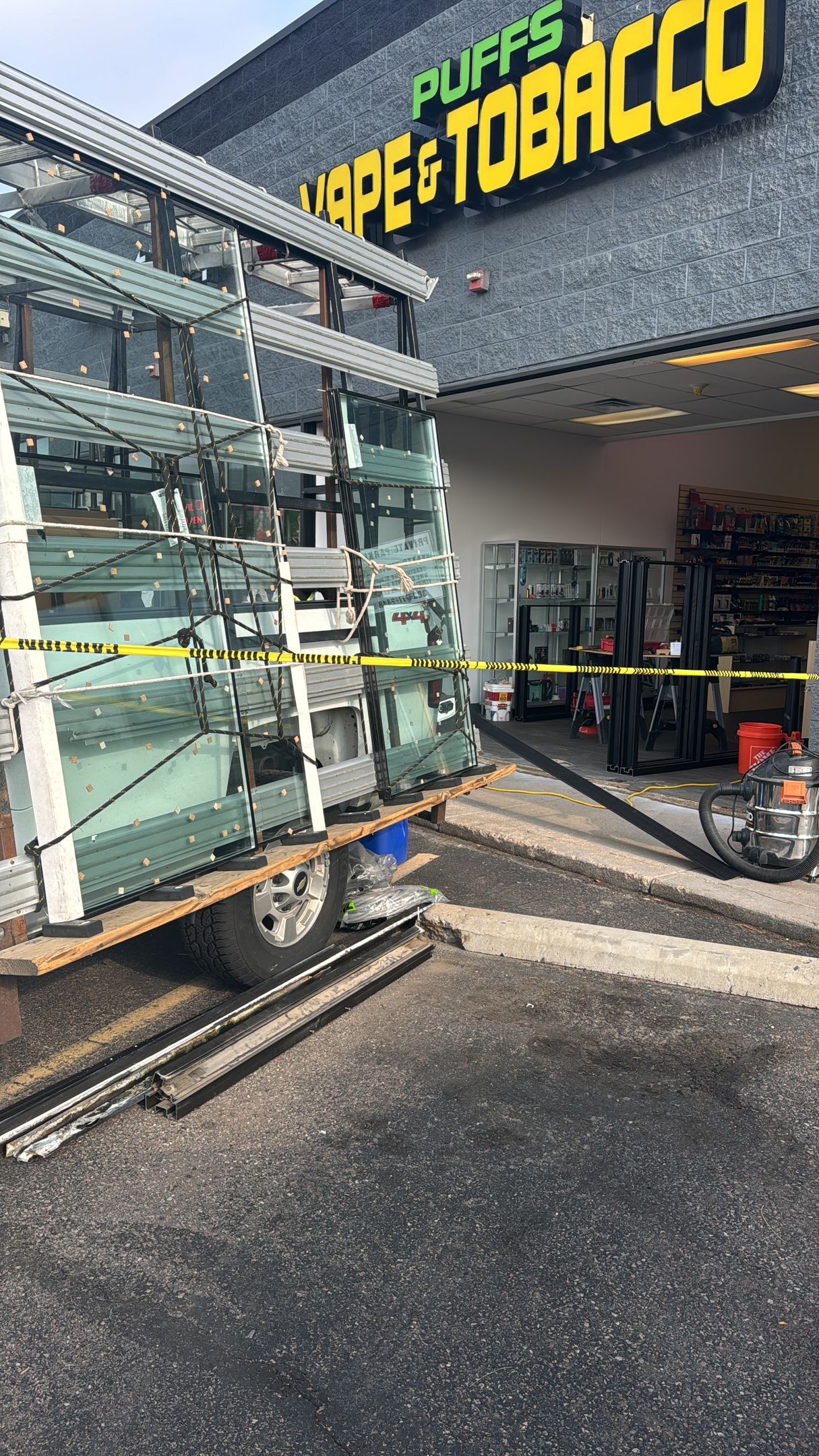 Trailer with glass panels outside 