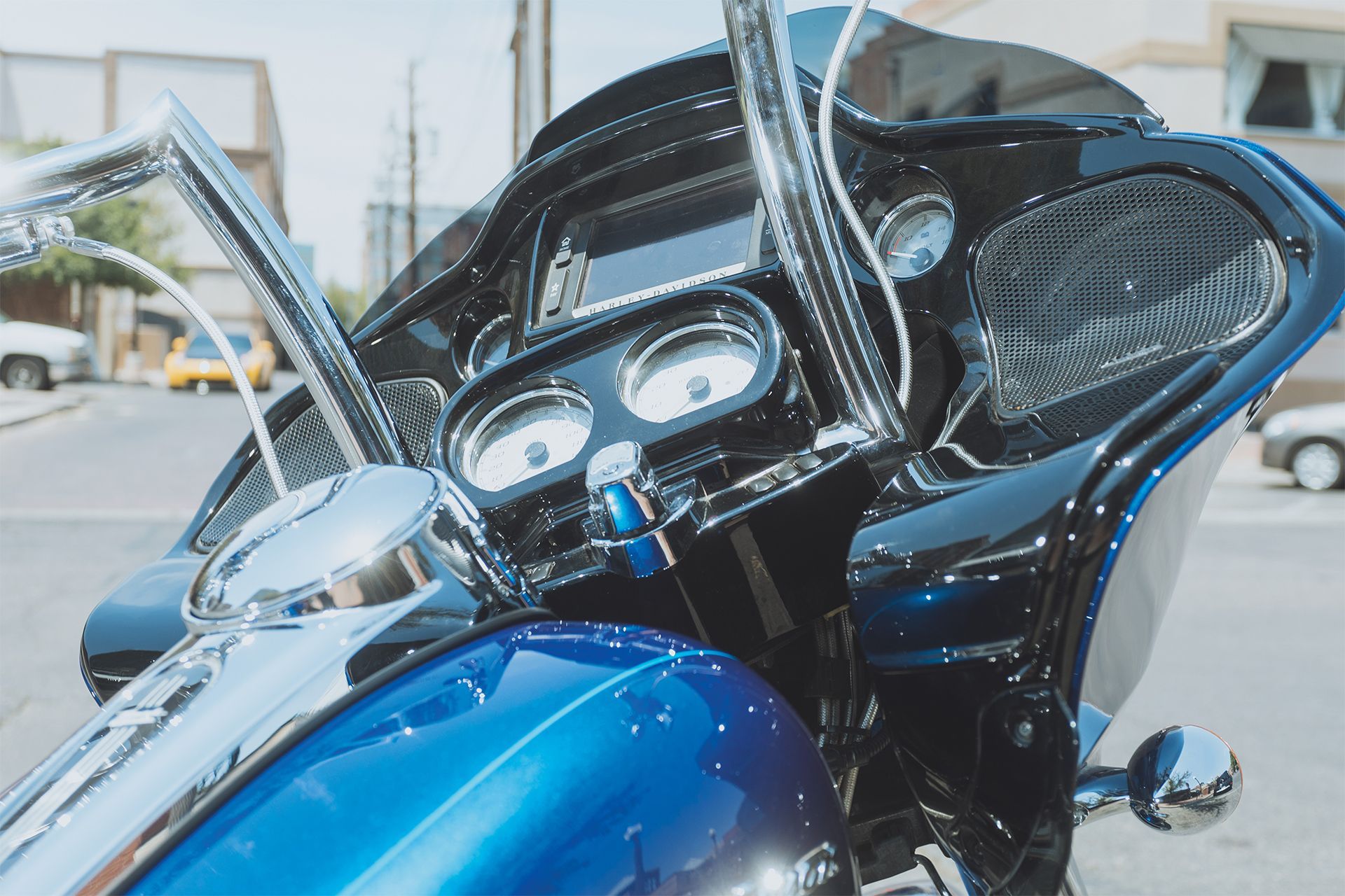 Blue Harley Davidson motorcycle