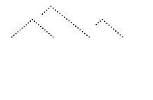 Dotted line drawing of three mountain peaks on a white background