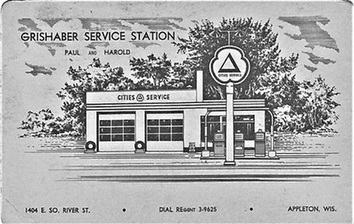 A black and white drawing of the grishaber service station