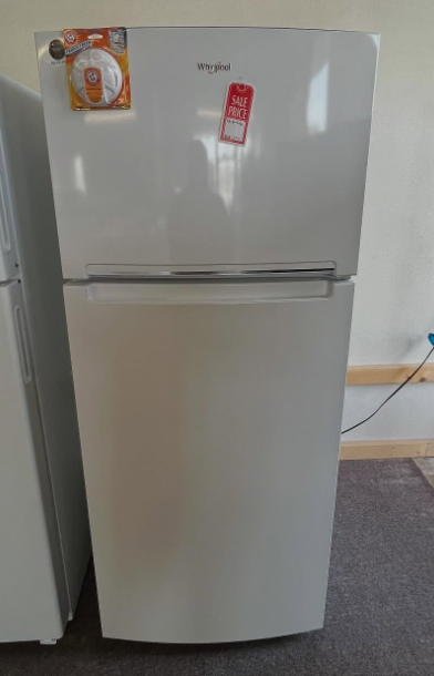 White top-freezer refrigerator