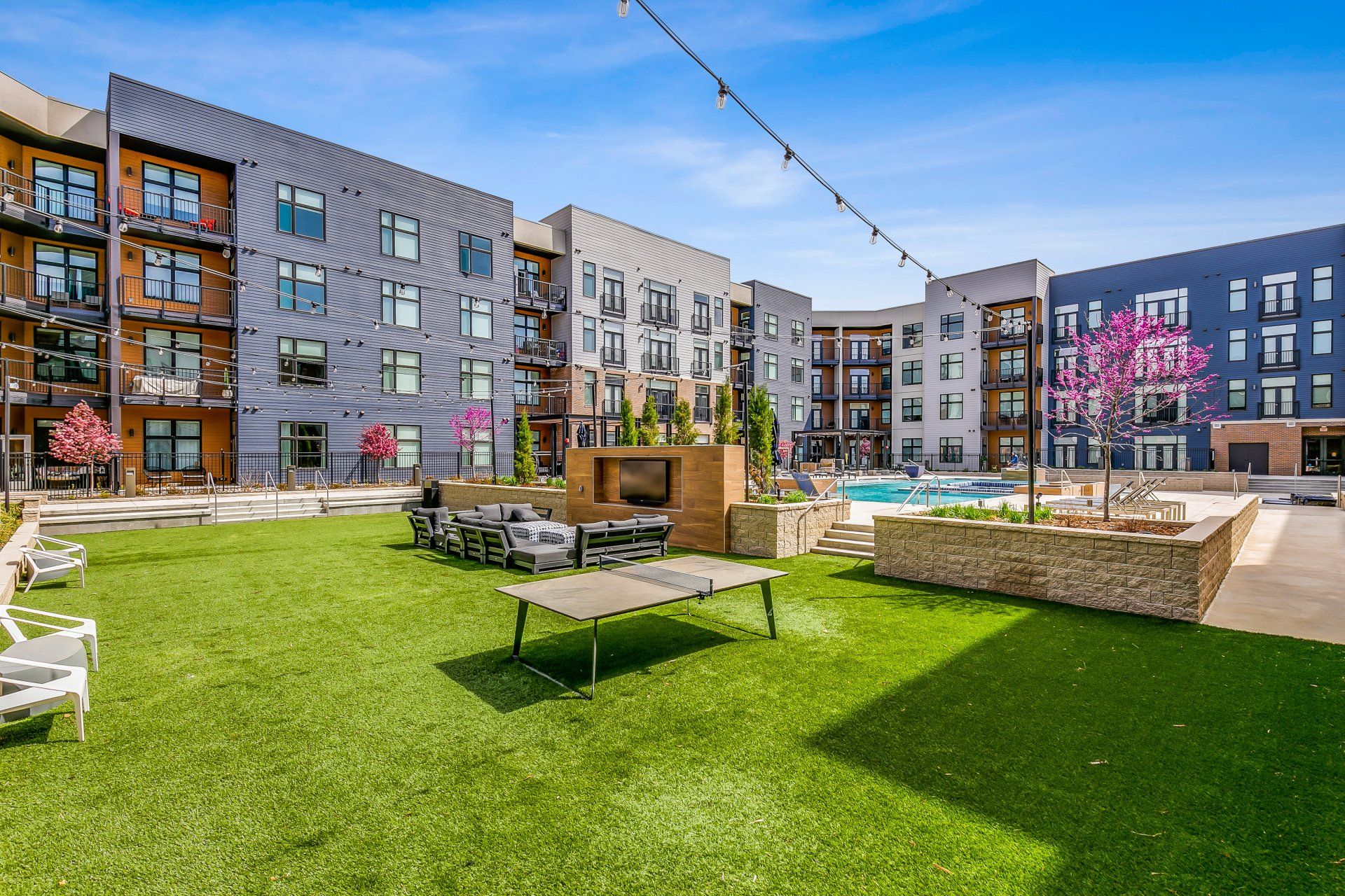 outdoor sofa and tv with table tennis