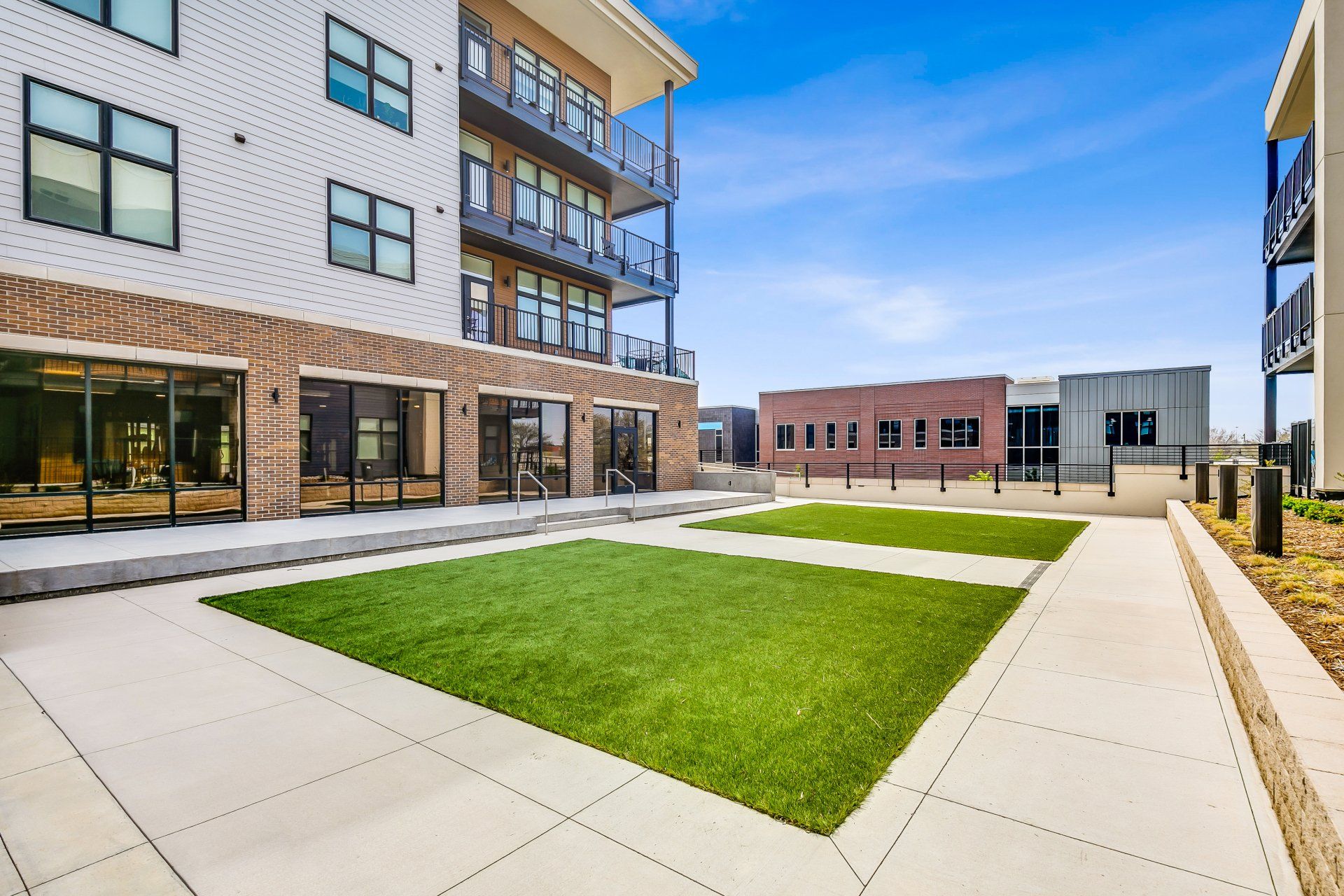 white tiles with lawn
