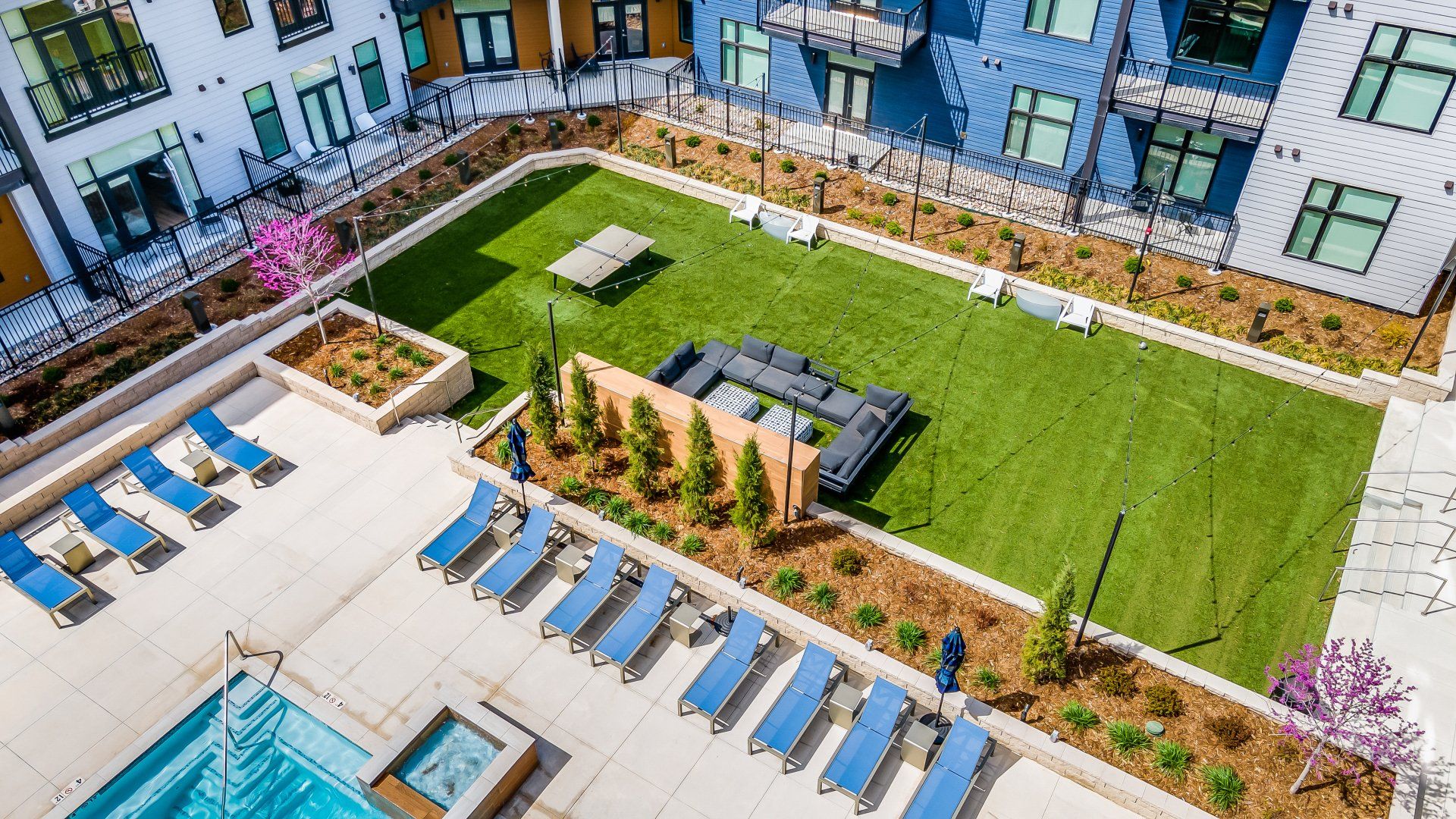 pool and recreation area top view