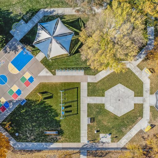 showing the park with turf from the sky