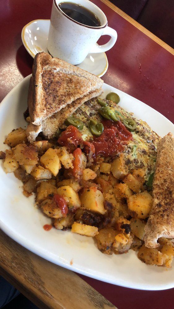 Breakfast meal with coffee