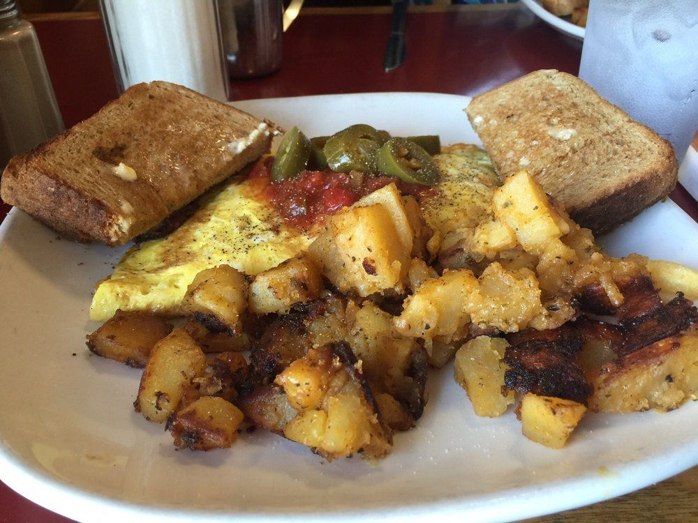The Mexican omelet, side of potatoes and whole wheat bread