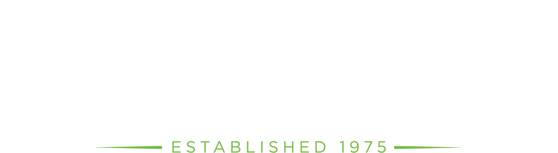 Green “ESTABLISHED 1975” text centered between thin horizontal lines on a white background