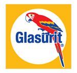 Glasurit logo: red parrot, blue and yellow accents, white circle, and blue text on a yellow background.