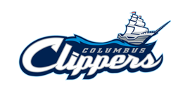 Columbus Clippers logo: a white sailing ship atop blue waves, with Clippers written in cursive and Columbus below.
