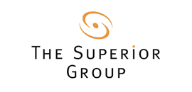 Logo for The Superior Group, with a swirl-like design above the words.