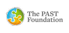 Logo for The PAST Foundation: globe with puzzle pieces in blue, green, and orange. Text: The PAST Foundation.