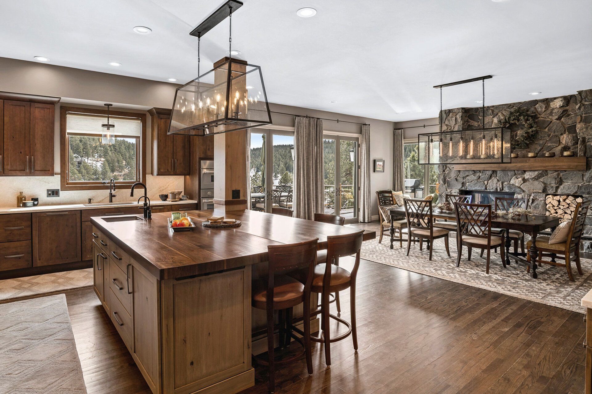 There is a large island in the middle of the kitchen.
