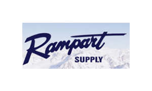 A rampart supply logo with a mountain in the background