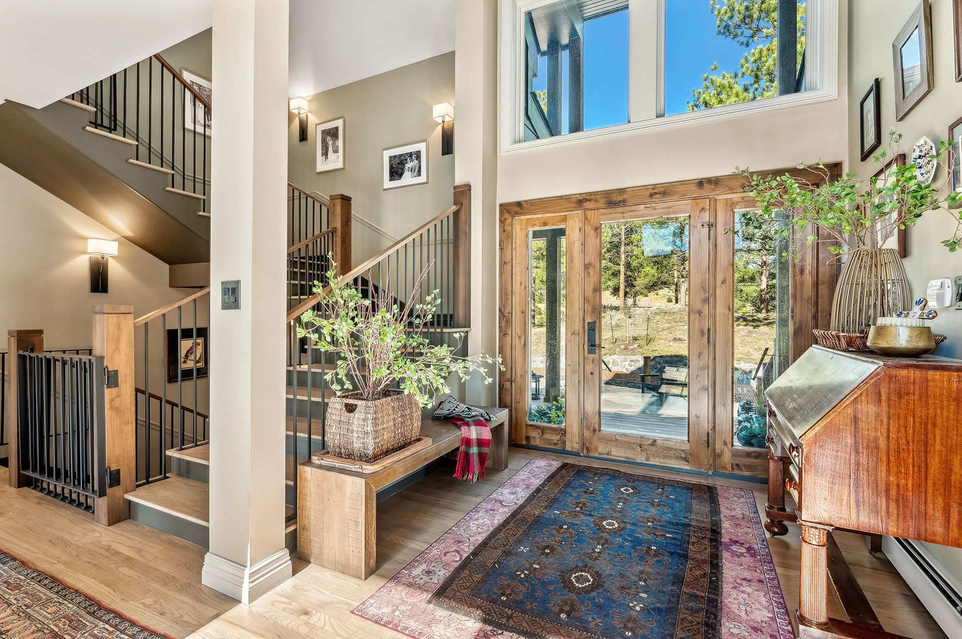 There is a staircase in the middle of the room.