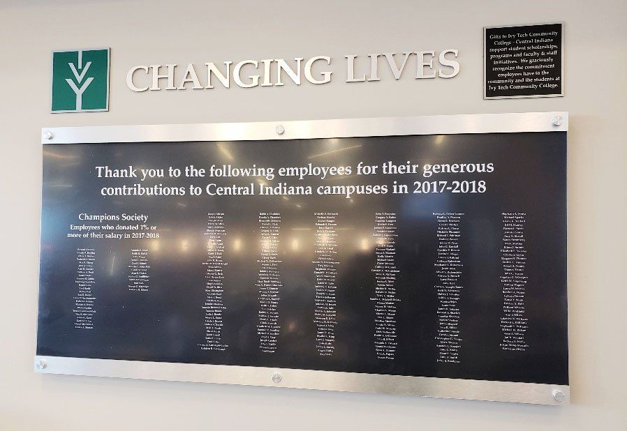 donor sign wall - Ivy Tech