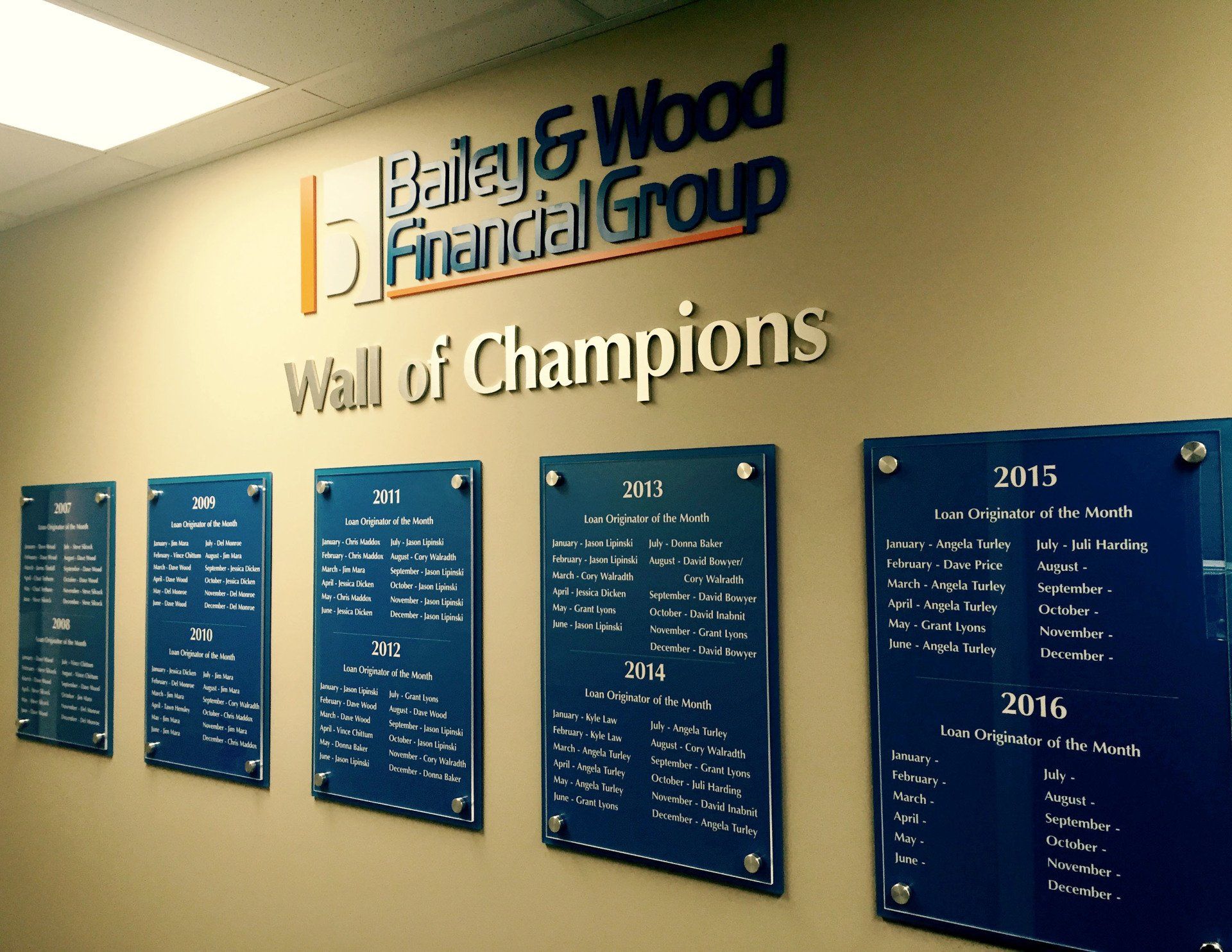 interior dedication wall - bailey and wood