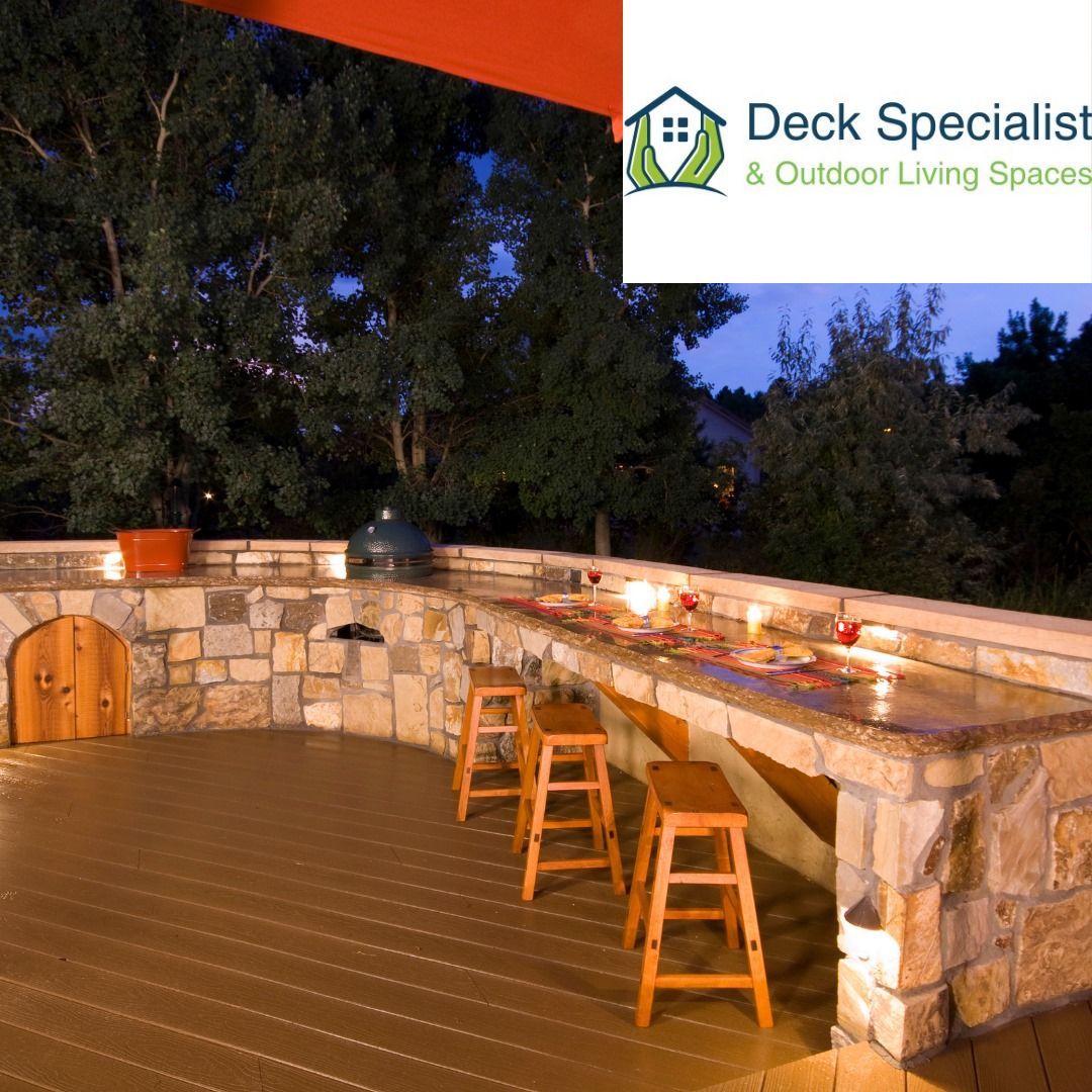 A picture of a deck with the words deck specialist on the bottom