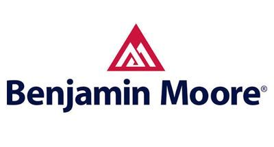 Benjamin Moore logo with red triangle mark and blue text on white background.