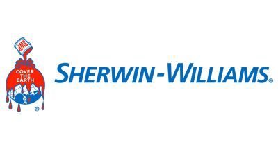 Sherwin-Williams logo with blue text and a red paint can globe icon on a white background.