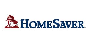 Logo for HomeSaver, features a firefighter's head wearing a helmet, with the company name in dark blue.