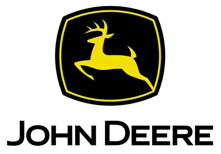 John Deere logo with yellow deer silhouette on a green shield and green text on white background