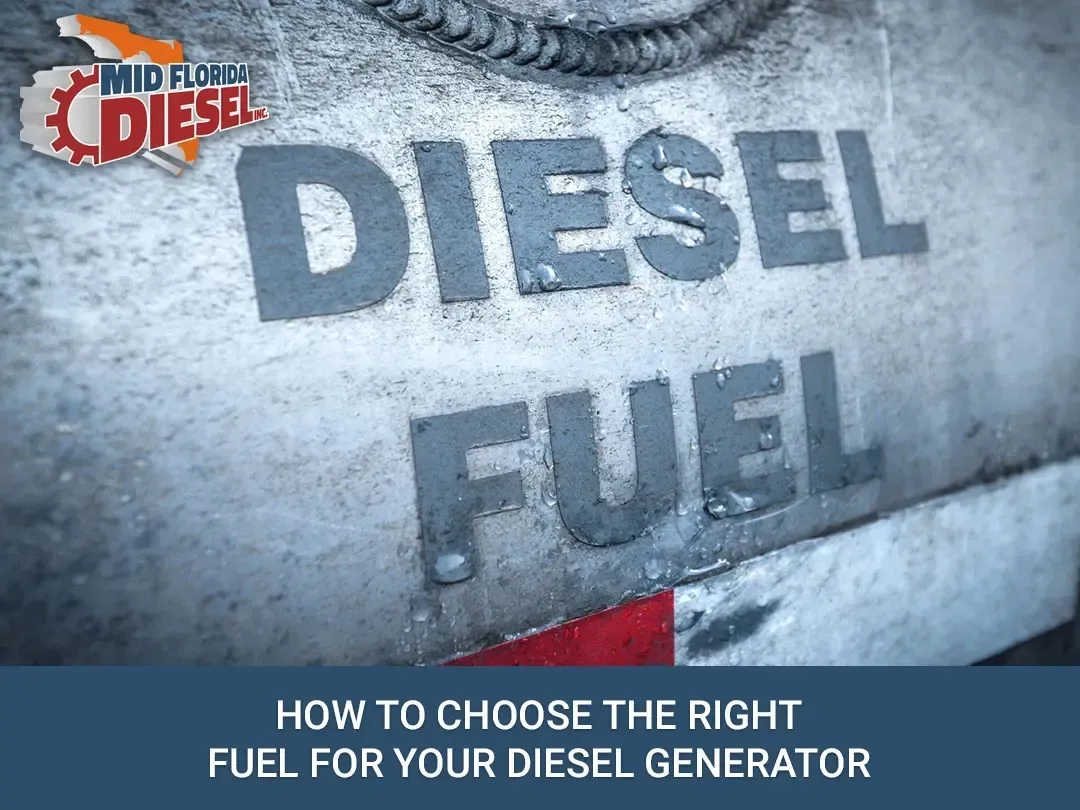 Diesel fuel tank labeled “Diesel Fuel” with text about choosing the right fuel for a diesel generator