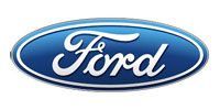 A blue and white ford logo on a white background.