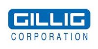 A blue and white logo for gillig corporation on a white background.