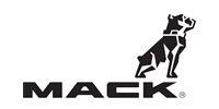 A black and white logo of a dog sitting on top of the word mack.