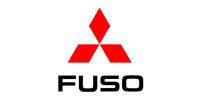 The logo for mitsubishi fuso is red and black on a white background.