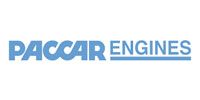 The paccar engines logo is blue and white on a white background.