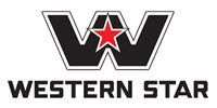 The logo for western star is black and white with a red star.