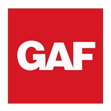GAF logo, white letters on a red square.