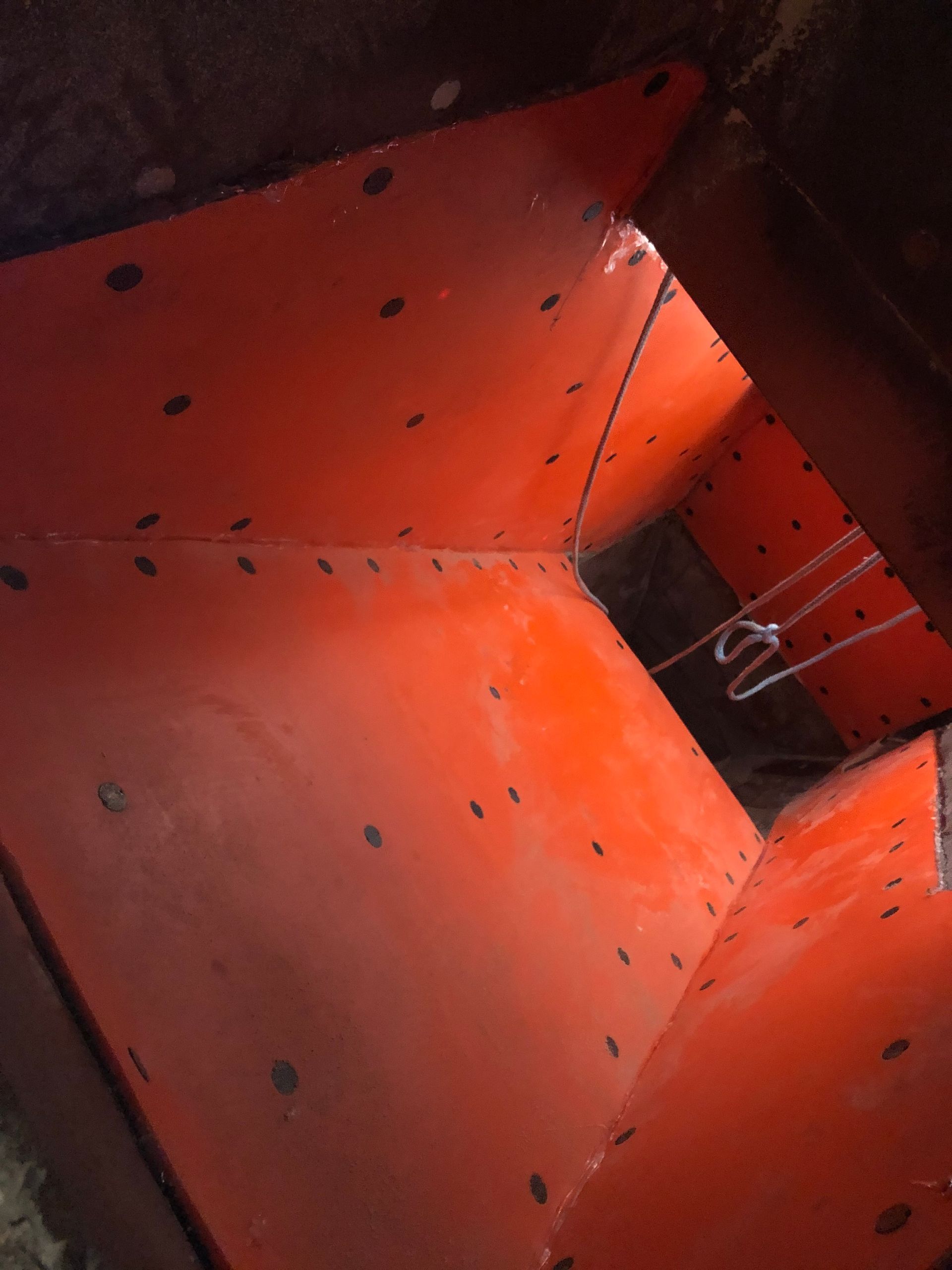 A close up of a red staircase with the number 10 on it