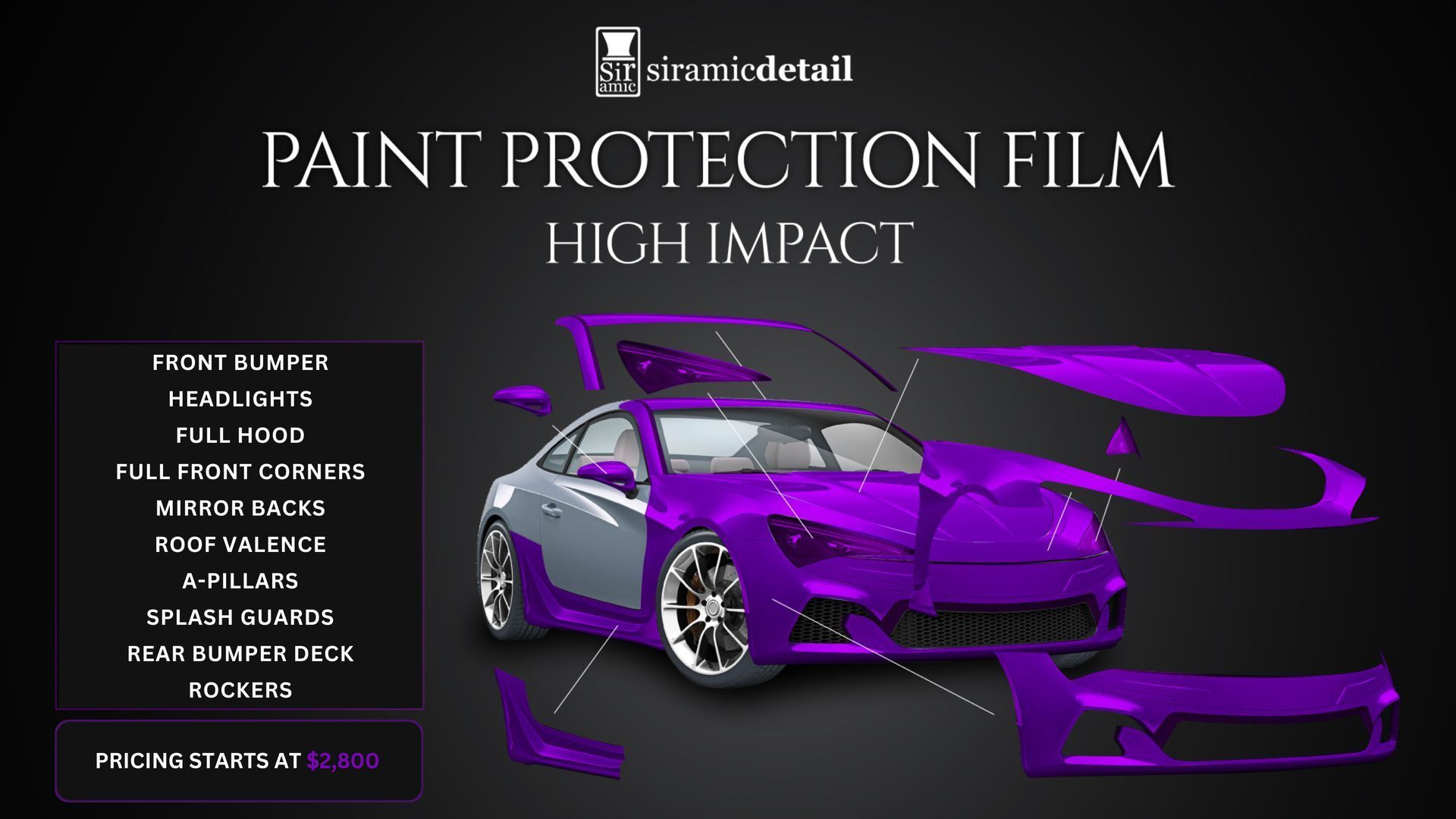 A purple car with paint protection film on it.