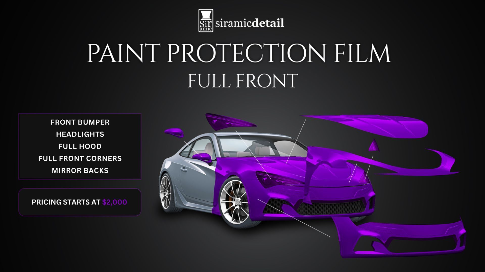 A purple car with paint protection film on it.