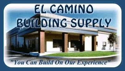 El Camino Building Supply storefront logo with blue awning and slogan, &ldquo;You Can Build On Our Experience&rdquo;