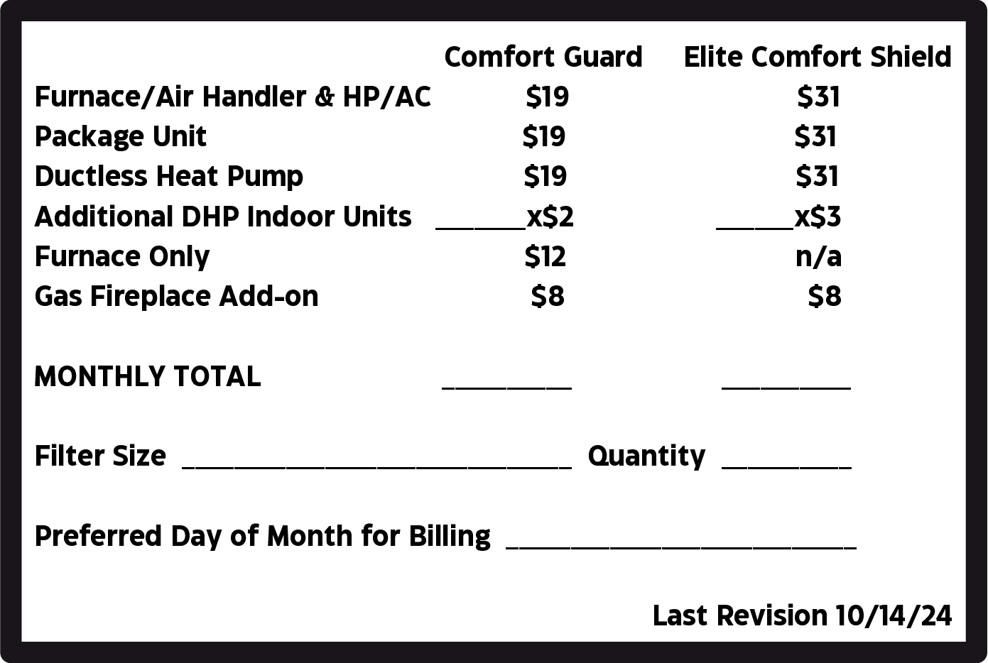 A bill for a furnace/air handler and hp/ac package unit