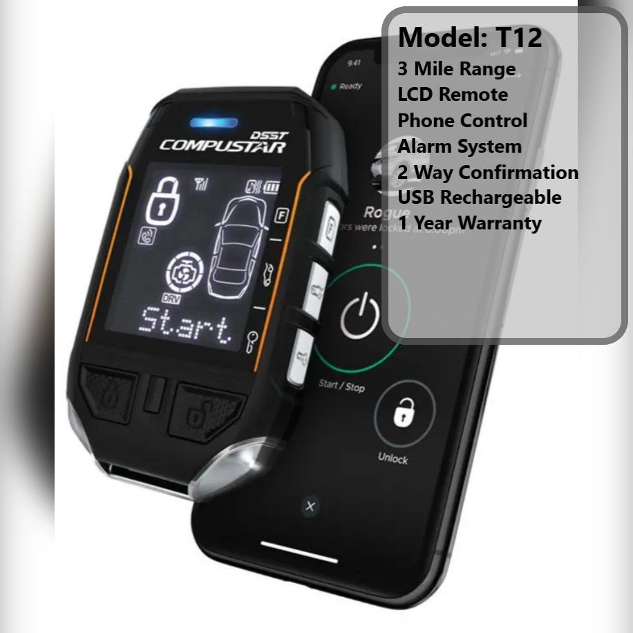 A model t12 remote control is shown next to a phone