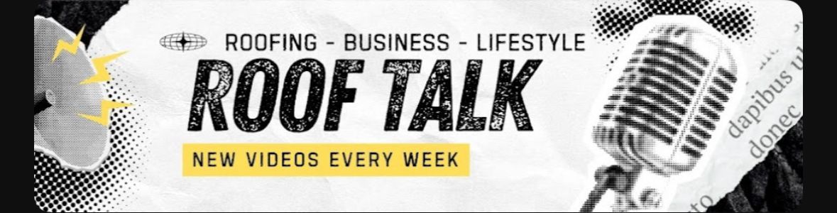 Roof Talk podcast logo with a microphone and newspaper background, 